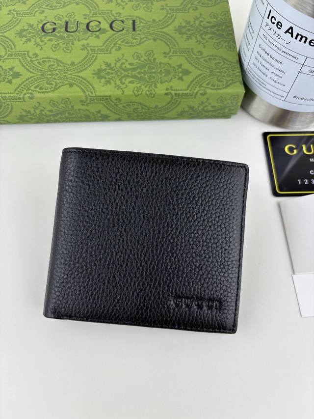 Guccl New Gg Emblem Series Extra Soft Lychee Textured Black Leather Blended Gg S