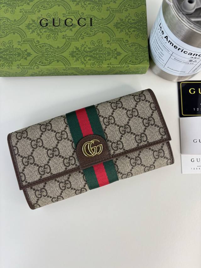 New arrival from Guccl official website! Ophidia series long wallet, made of Gg