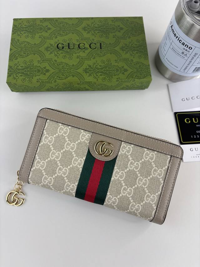 New arrival from Guccl official website! Ophidia series - long zippered wallet,
