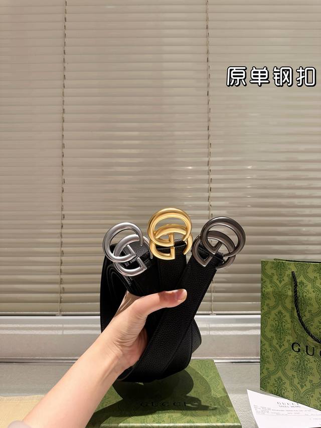 Steel Buckle High-Quality Version! Gucci Leather Belt - The most popular unisex