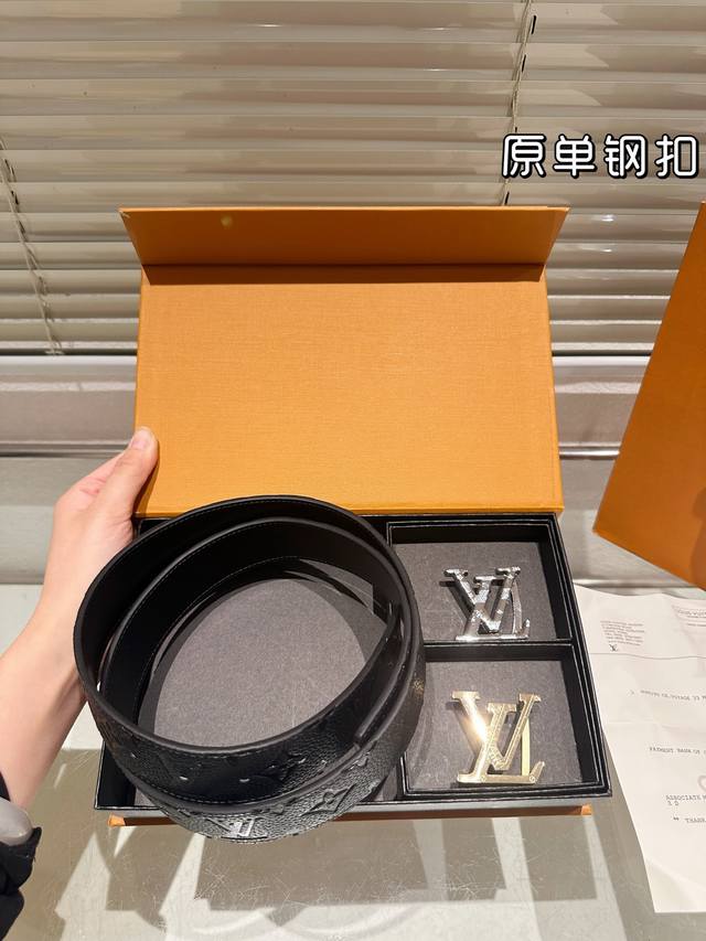 Double-ended steel buckle high-quality version! LV cowhide leather belt - the mo