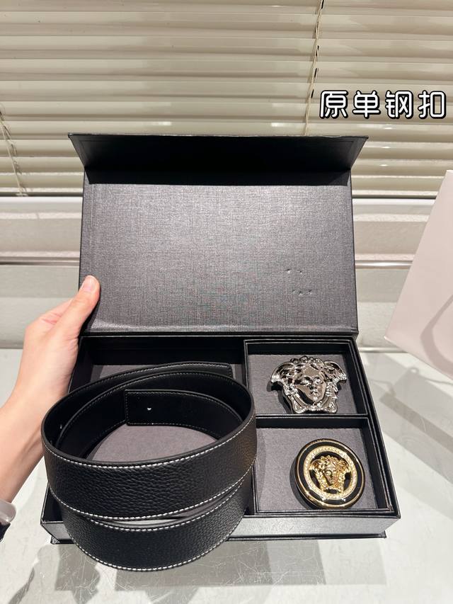 Double-ended steel buckle high-quality version! Versace cowhide leather belt - t