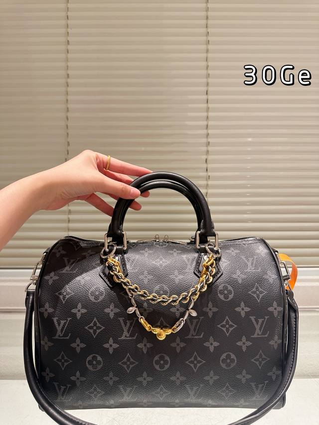 Replica Leather LV Speedy Soft 30 Black Monogram Bag. The LV Speedy Soft 30 blac