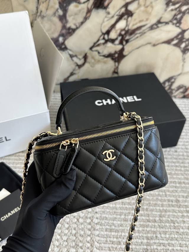 Chanel Chanel Glossy Gold Label Quilted Caviar Handle Long Box Bag Handle Should