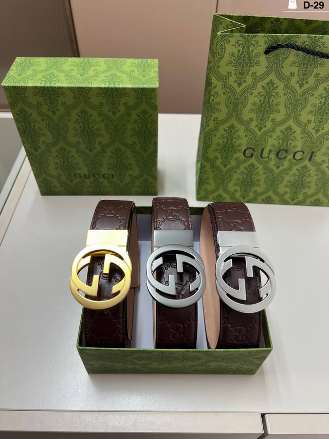Gucci Men's Leather Belt D-29 Full Set Packaging + Tote Bag Ddd