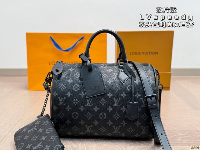 Chip-printed LV pillow bag, stylish and versatile, with a unique artistic flair.