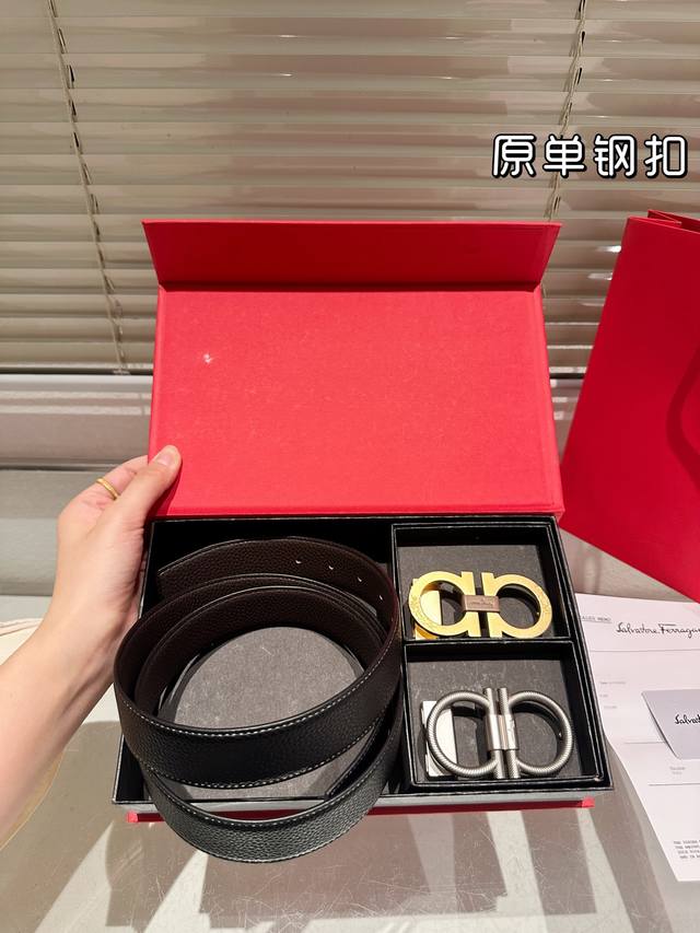 Double-ended steel buckle high-quality version! Ferragamo leather belt - the mos