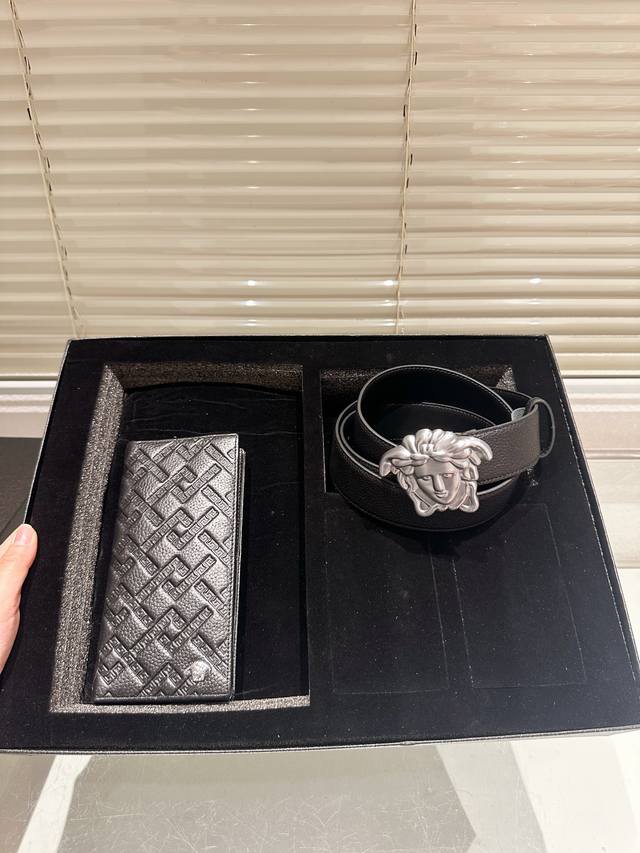 Original wallet and belt with gift box, high-quality replica! Versace leather be