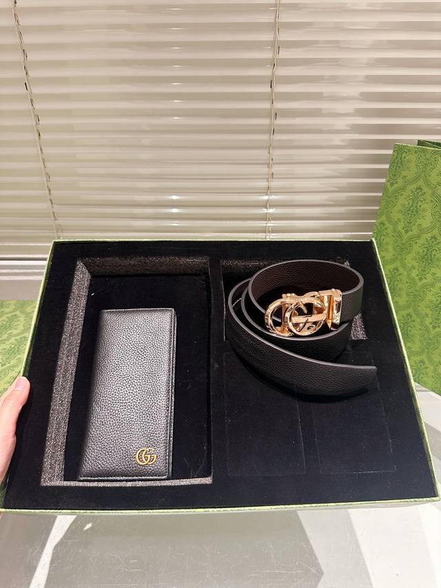 Original wallet and belt with gift box, high-quality replica! Gucci cowhide leat
