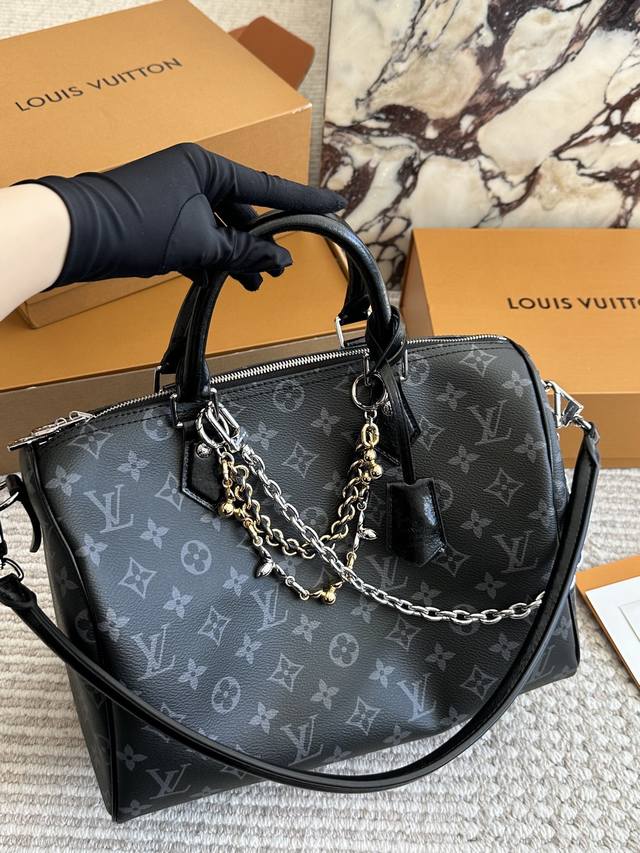 Reissue LV Speedy Soft 30 Black and Silver Monogram Bag. This LV Speedy Soft 30