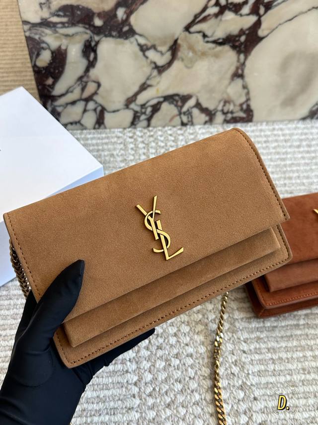 Comes with box. Size: 22 x 13cm. YSL WOC. The suede leather looks exceptionally