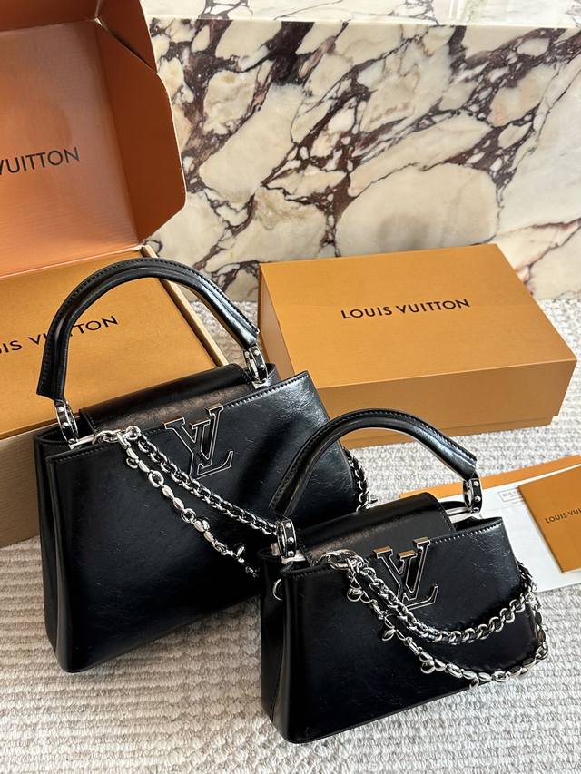 Folding Box Lvcapucines Luxury Handbag with Gold Buckle Hardware, Intricate Manu