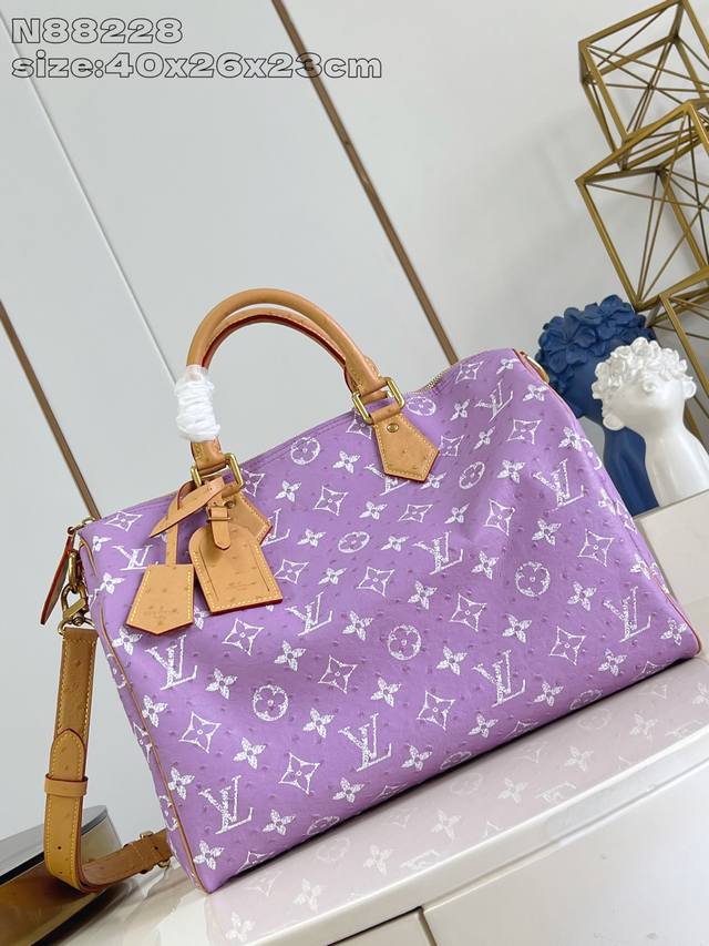Factory Price p Top-Tier Original N88228 Ostrich Pattern Lilac Purple Speedy Ba