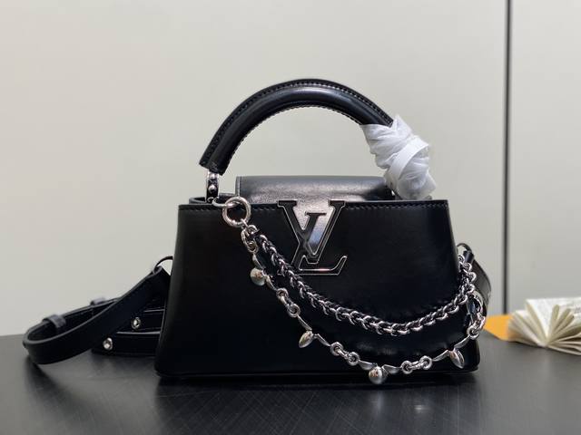 Original Quality M25473 Black Waxed Leather M25492 Chain Full Leather Capucines