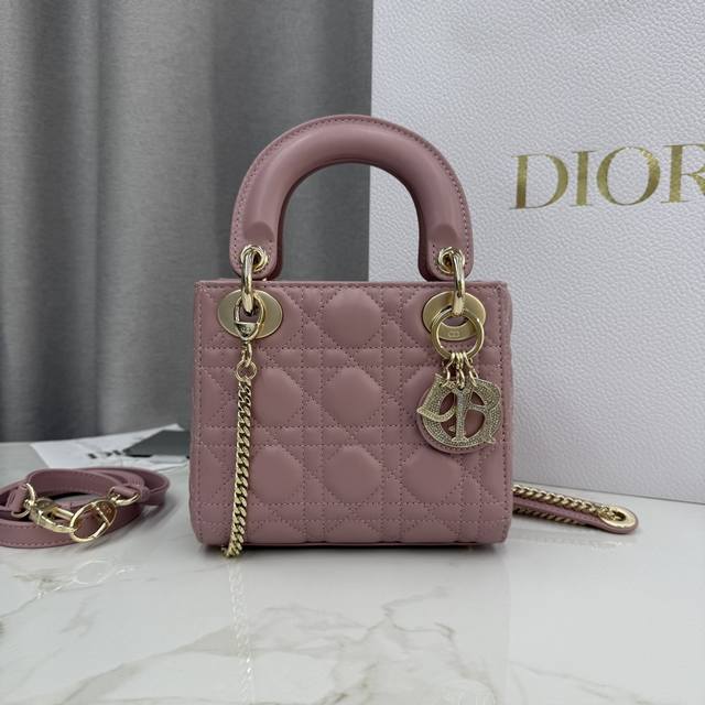 Top-quality original single-compartment vintage pink lambskin diamond buckle Lad