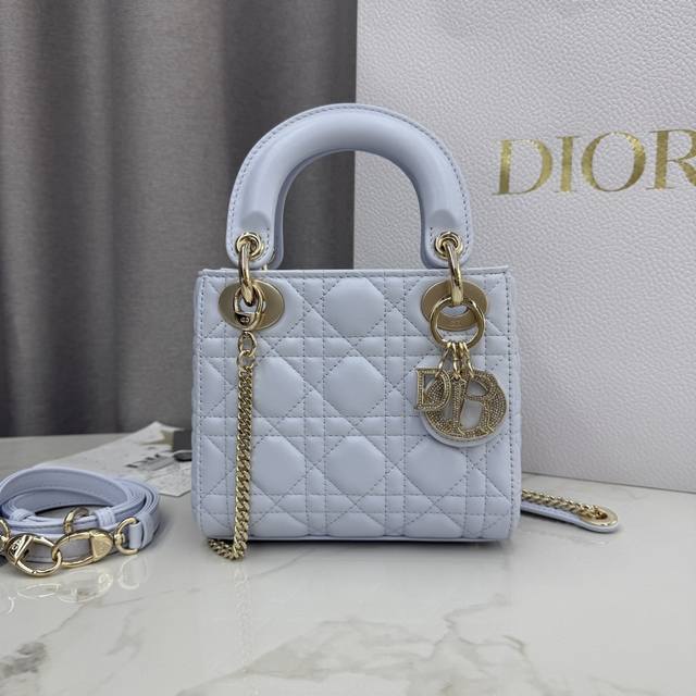 Top-quality original single-compartment glacier blue lambskin diamond buckle Lad