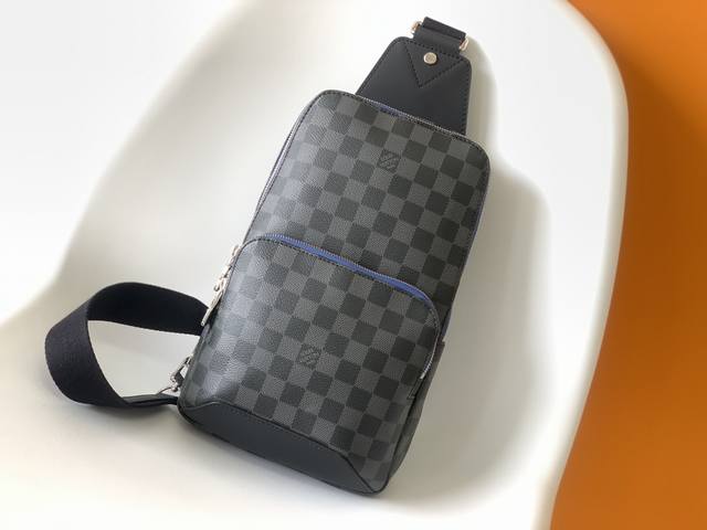 N40008 Black Checkered Chest Bag Series Avenue Shoulder Bag. This Damier Graphit