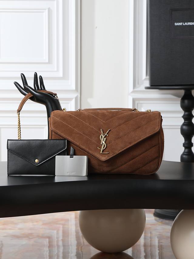 Matte finish with gold hardware, 29cm. New Loulou suede version, soft to the to