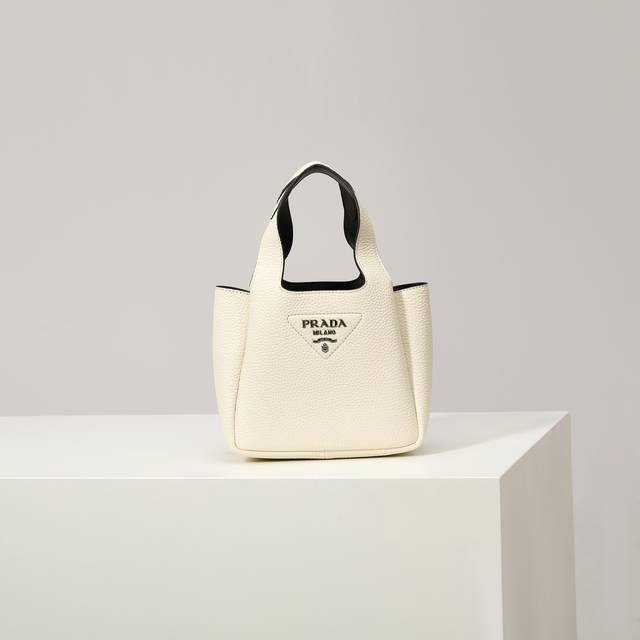 Premium Original 2025 Newest Mini Basket Tote Bag 1Ba349 Silver Buckle White Th