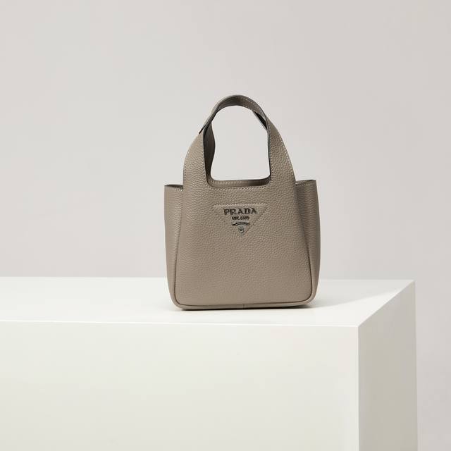 Premium Original 2025 Newest Mini Basket Tote Bag 1Ba349 Silver Buckle Grey Thi