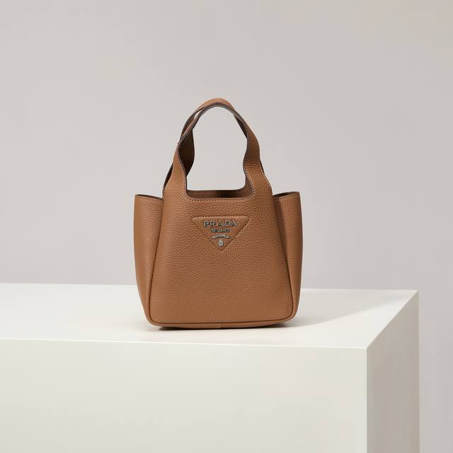 Premium Original 2025 Newest Mini Basket Tote Bag 1Ba349 Silver Buckle Caramel