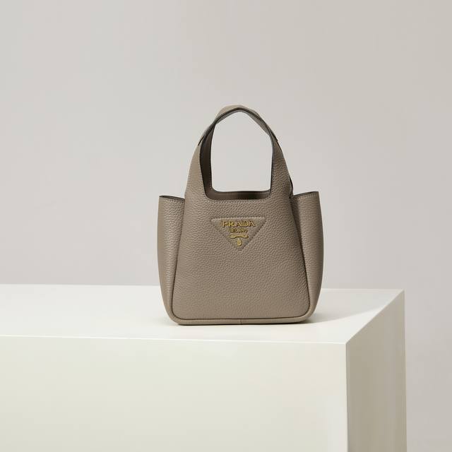 Premium Original 2025 Newest Mini Basket Tote Bag 1Ba349 Gold Buckle Grey This