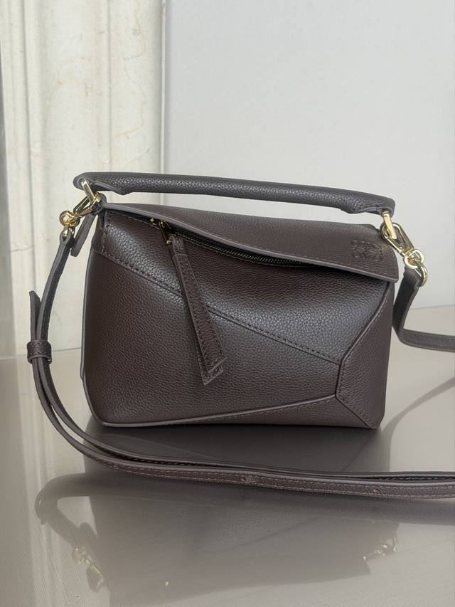 Original Leather Puzzle Edge Dark Brown Handbag Latest Version with Adjustable