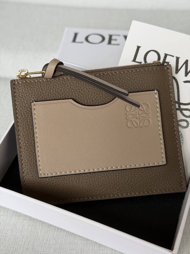 Original Leather Loewe Card Holder A02 Gray Brown Size 12-10cm Full Package