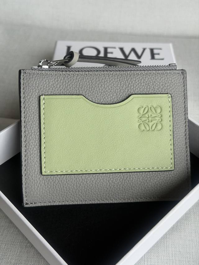 Original Leather Loewe Card Holder A02 Light Gray-Green Size 12-10cm Full Packag