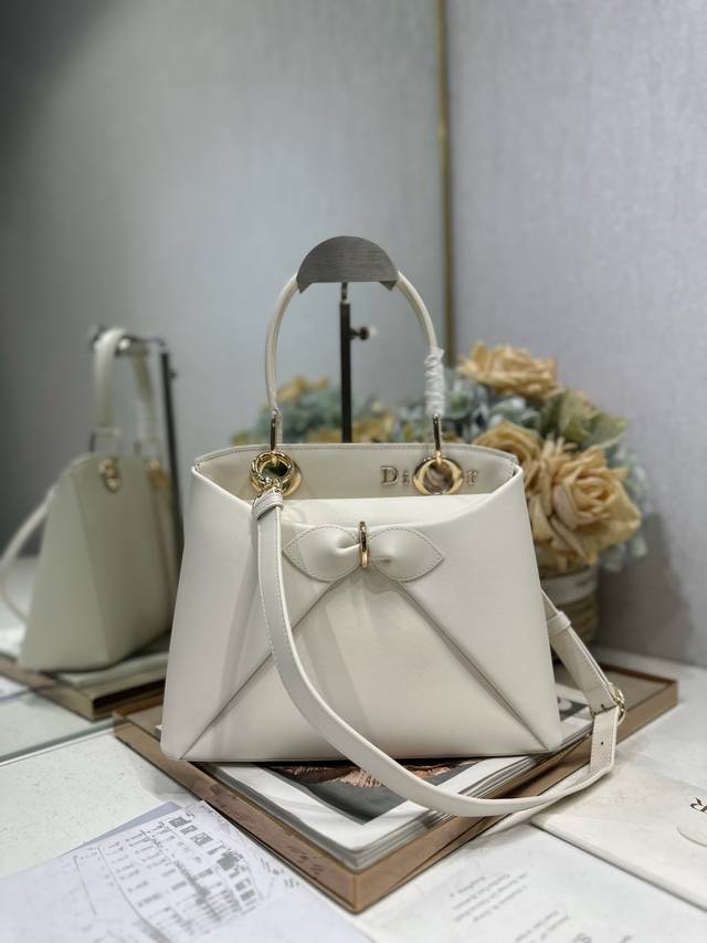 Authentic Dior 2026 Spring/Summer New Arrival# Bow Handbag, White A newly design