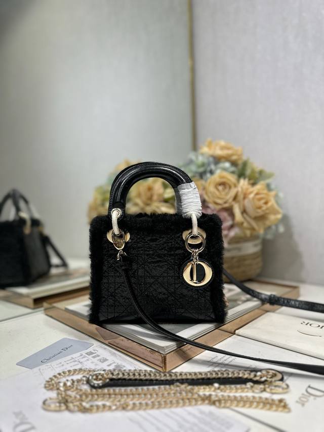 Authentic, High-Quality Version Mini Lady Dior Three-Compartment Handbag, Black