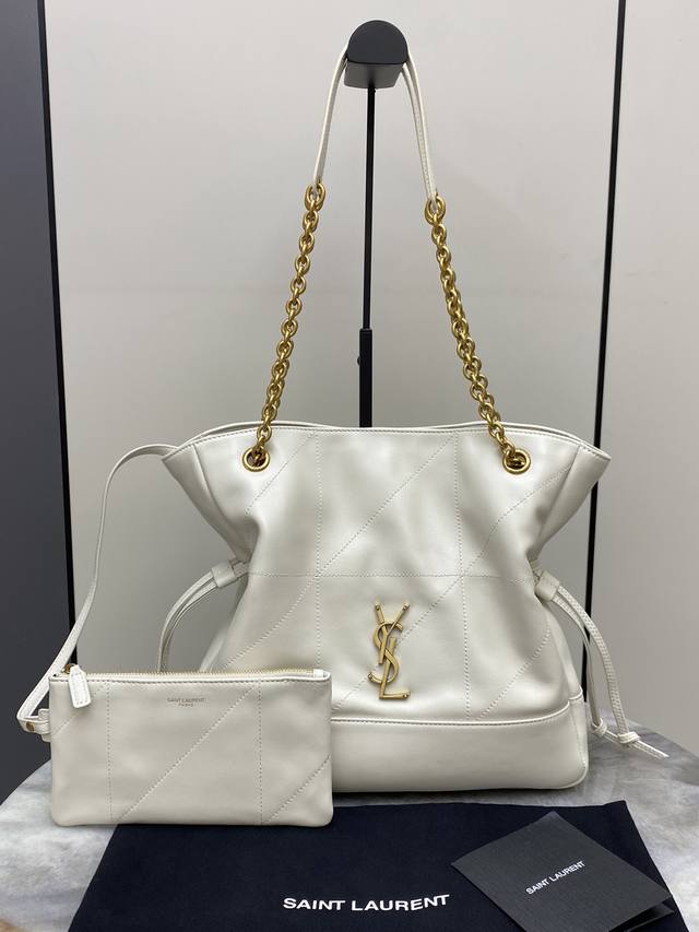 Original Leather Small White Lambskin Antique Gold YSL New Small Jamie 4.3 Large