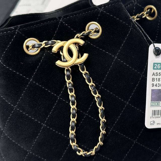 25C Black Deer Leather Hip Hoo Bag Chanel Hobo Shoulder Bag, Small Size Vintage