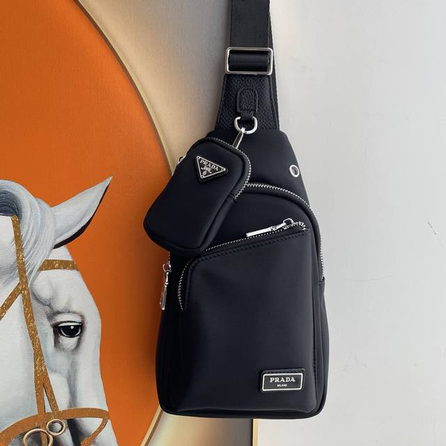 Latest Prada style men's chest bag, original quality. Made of imported nylon fa