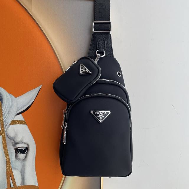 Latest Prada style men's chest bag, original quality. Made of imported nylon fa