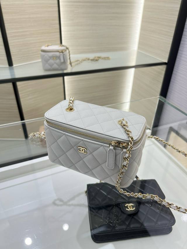 Ohanel 25Sa Long Caviar Box Bag, Upgraded Version, Full Leather Lined with Small