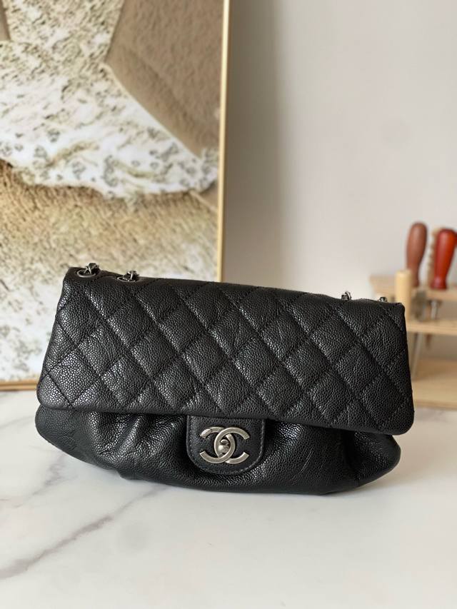 Top-tier Chanel Vintage Cloud Bag in Black with a Ball Pattern Unique and stylis