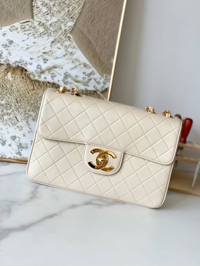 Victoria Beckham's Chanel Lambskin Apricot Bag Limited Edition Large Gold Buckl