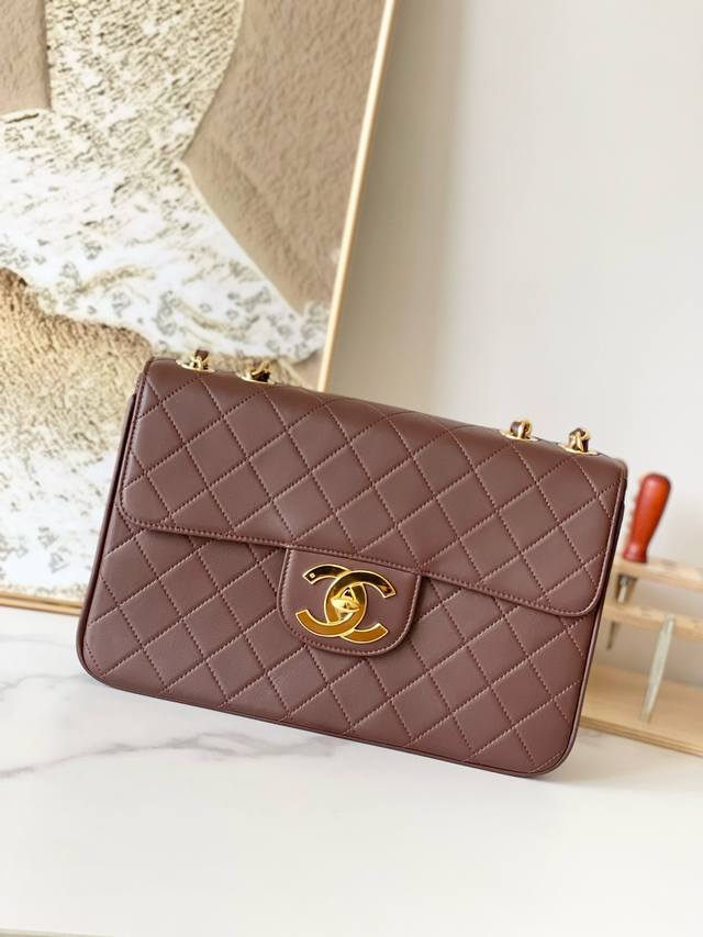 Victoria Beckham's Chanel Lambskin Brown Bag Limited Edition Large Gold Buckle