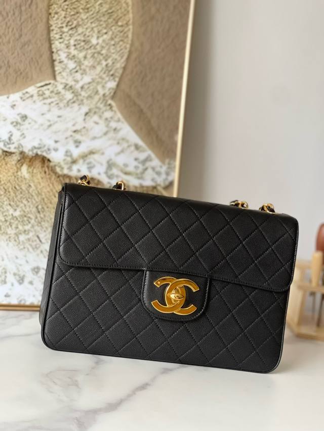Victoria Beckham's Chanel Black Ball Pattern Bag Limited Edition Large Gold Buc