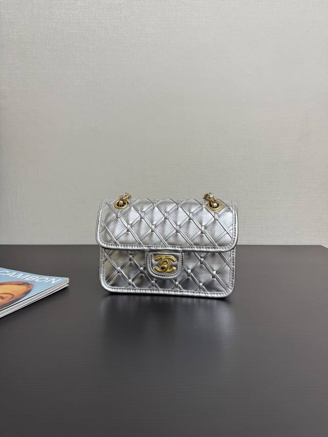 Original Leather, In Stock, 2025 Spring/Summer Collection Silver Woven Mini Bag