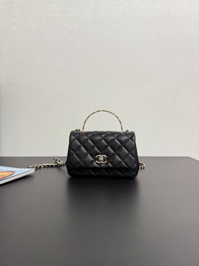 Original Leather, In Stock, Spring/Summer, Metal Handle Flap Bag, Quilted Metal