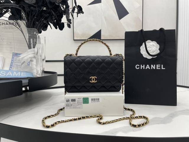 Top-quality old factory A68113 Chanel 22 new handle Woc black gold lambskin gold