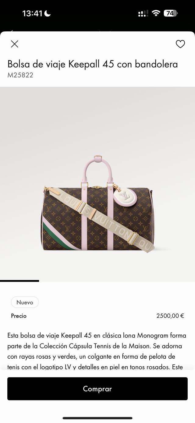 M25822 Pink 163C01 Dynamic Chip This Keepall Bandouli