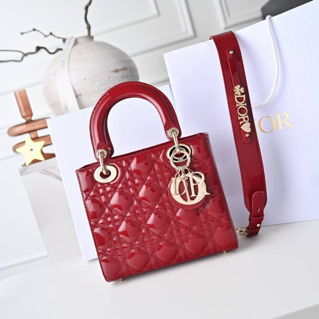 Cherry Red My Abcdior Four-Compartment Patent Leather Cannage Handbag, with a c