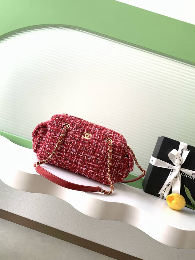 Chanel 25K Red Fabric Bowling Bag The pebbled leather bowling bag paired with br