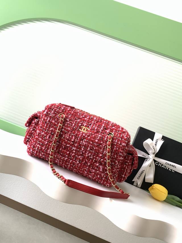 Chanel 25K Red Fabric Bowling Bag The pebbled leather bowling bag paired with br