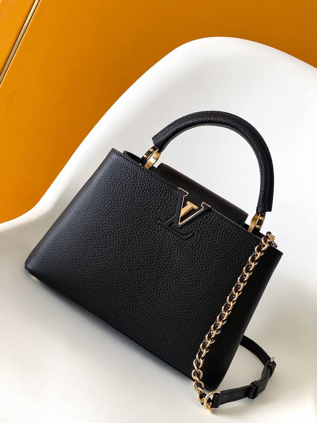 Top-tier original M59709 Black Capucines BB handbag in Taurillon leather exudes