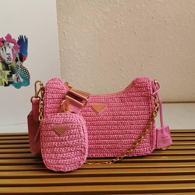 Top-quality original straw woven three-in-one bag 1Bh204 This pure hand-woven th