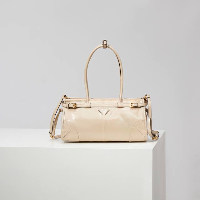 Lussolf Oil-Waxed Leather 1Ba426 Beige Oil-Waxed Leather Handbag with Long Handl